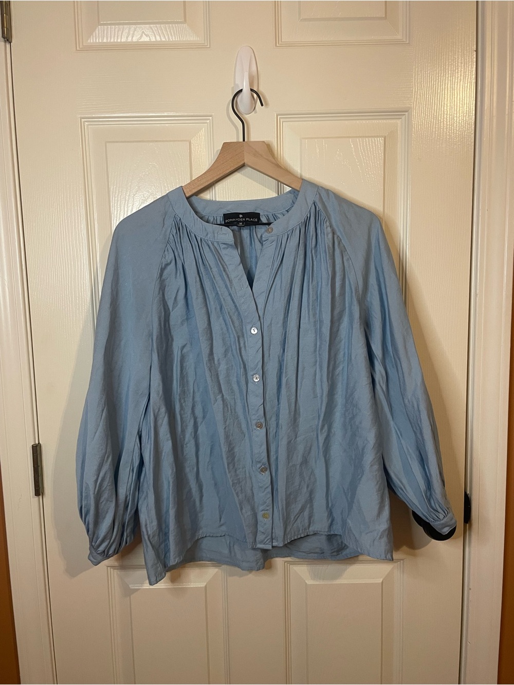 Pomander Place Long Sleeve Flowy Blouse in Blue Coastal Cottagecore Size Medium